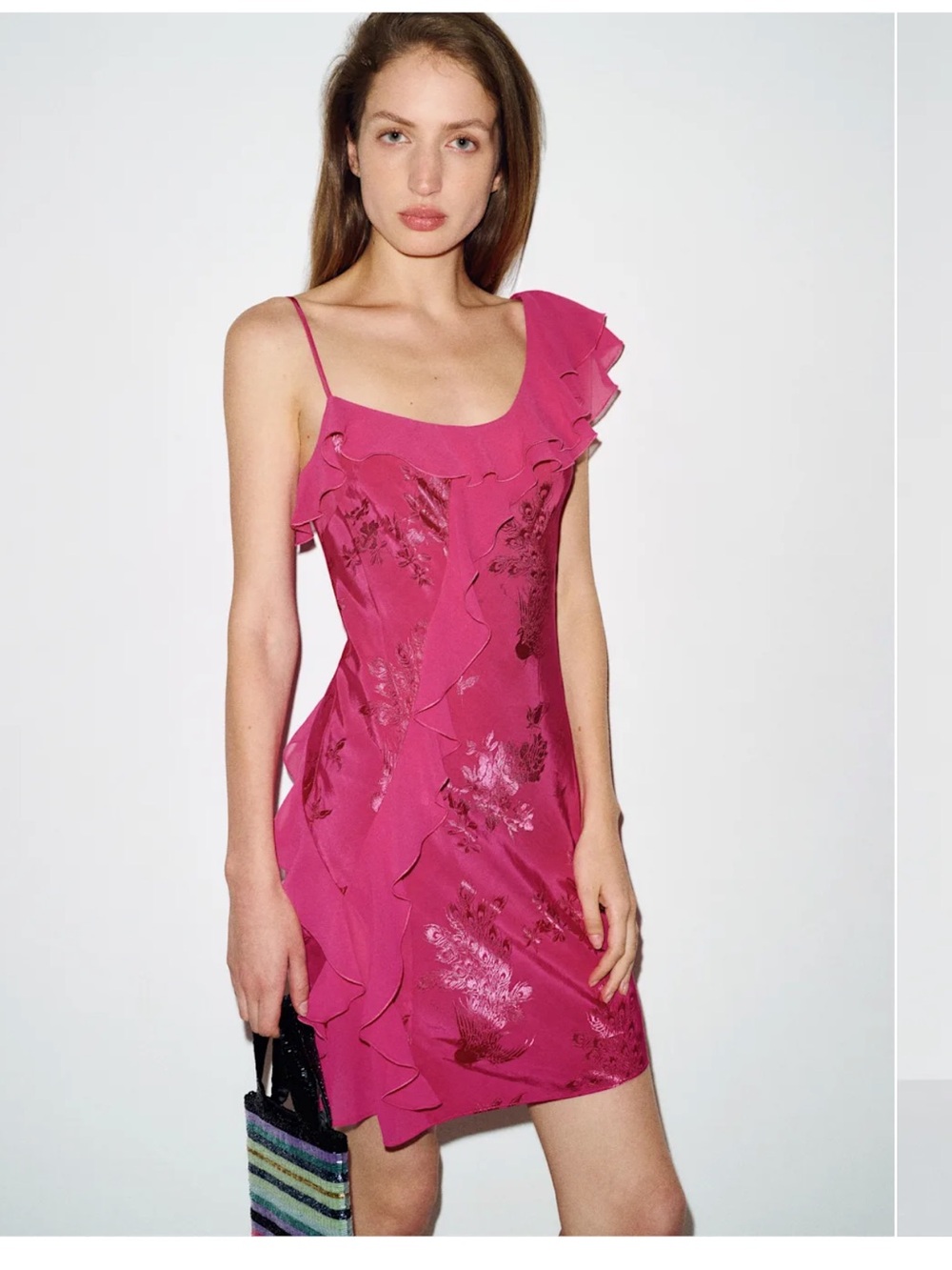 Reformation Arienne Ruffle One-Shoulder Mini Dress - Fuchsia